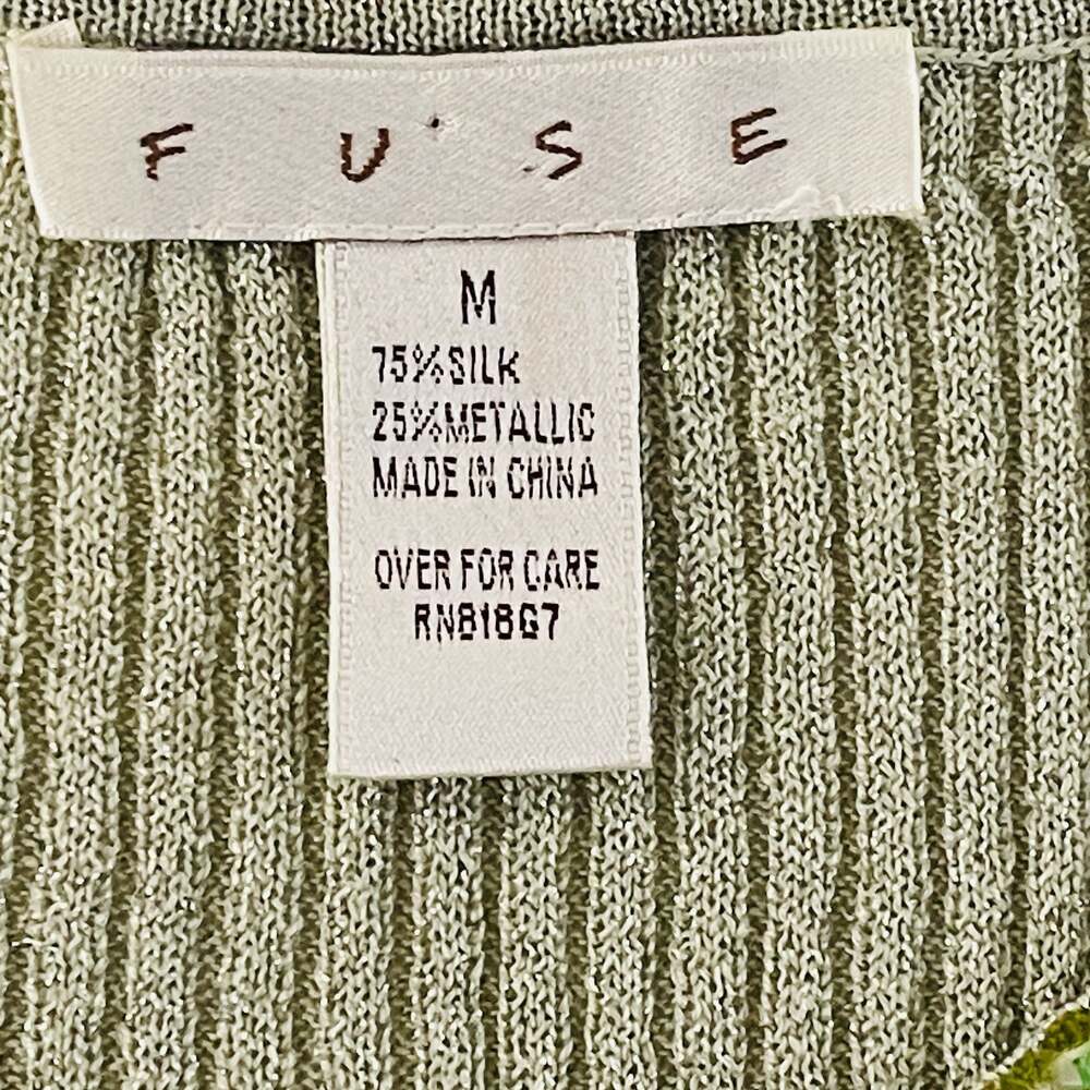 Fuse Silk Metallic Ribbed Knit Top with Green Sequin Trim Size M - Picture 6 of 6
